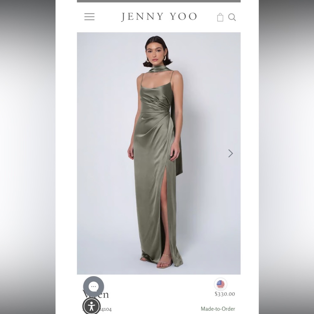 Jenny Yoo Wren Moss Green Satin Gown